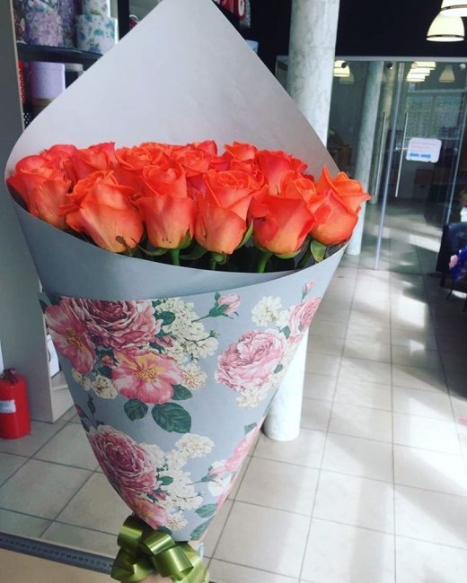 Роза Вау (оранжевая). Букет из 21 розы. Высота 60 см