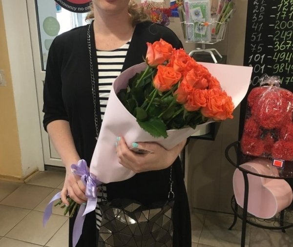 Роза Вау (оранжевая). Букет из 21 розы. Высота 70 см