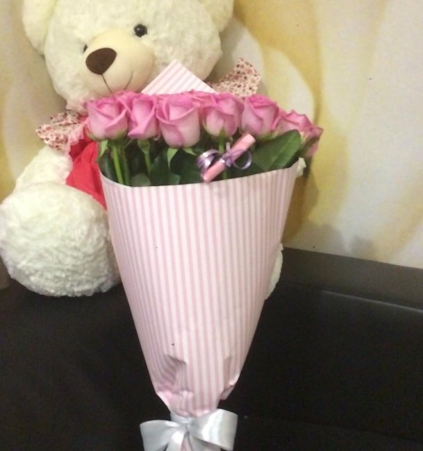 Роза Аква (розовая). Букет из 25 роз. Высота 60 см