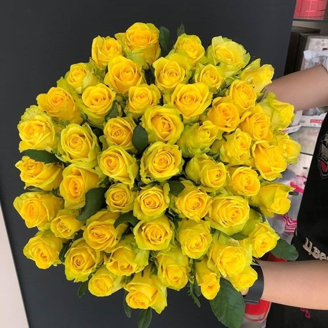 Роза Пени Лейн (желтая). Букет из 51 розы. Высота 70 см